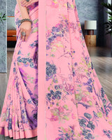 Vishal Prints Light Pink Printed Chiffon Saree With Border