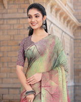 Vishal Prints Sage Green Printed Digital Print Fancy Chiffon Saree With Core Piping