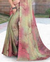 Vishal Prints Sage Green Printed Digital Print Fancy Chiffon Saree With Core Piping