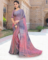 Vishal Prints Blue Bell Printed Digital Print Fancy Chiffon Saree With Core Piping