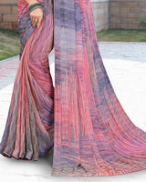 Vishal Prints Blue Bell Printed Digital Print Fancy Chiffon Saree With Core Piping