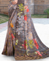 Vishal Prints Mobster Violet Printed Digital Print Fancy Chiffon Saree With Core Piping