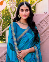 Vishal Prints French Blue Printed Chiffon Saree With Fancy Embroidery Border