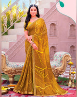 Vishal Prints Sandy Brown Printed Chiffon Saree With Fancy Embroidery Border