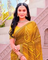 Vishal Prints Sandy Brown Printed Chiffon Saree With Fancy Embroidery Border