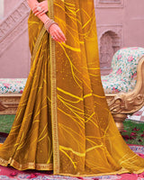 Vishal Prints Sandy Brown Printed Chiffon Saree With Fancy Embroidery Border