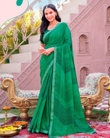 Vishal Prints Dark Spring Green Printed Chiffon Saree With Fancy Embroidery Border