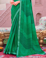 Vishal Prints Dark Spring Green Printed Chiffon Saree With Fancy Embroidery Border