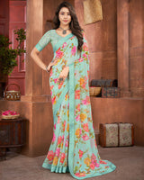 Vishal Prints Sea Green Printed Georgette Saree With Fancy Border