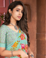 Vishal Prints Sea Green Printed Georgette Saree With Fancy Border