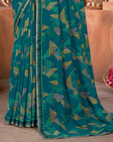 Vishal Prints Sherpa Blue Printed Georgette Saree With Fancy Border