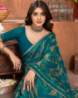 Vishal Prints Sherpa Blue Printed Georgette Saree With Fancy Border