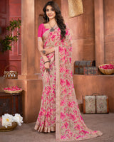 Vishal Prints Pink Printed Georgette Saree With Fancy Border