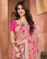 Vishal Prints Pink Printed Georgette Saree With Fancy Border