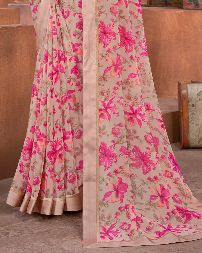 Vishal Prints Pink Printed Georgette Saree With Fancy Border
