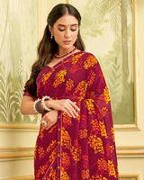 Vishal Prints Burgundy Printed Georgette Saree With Fancy Border