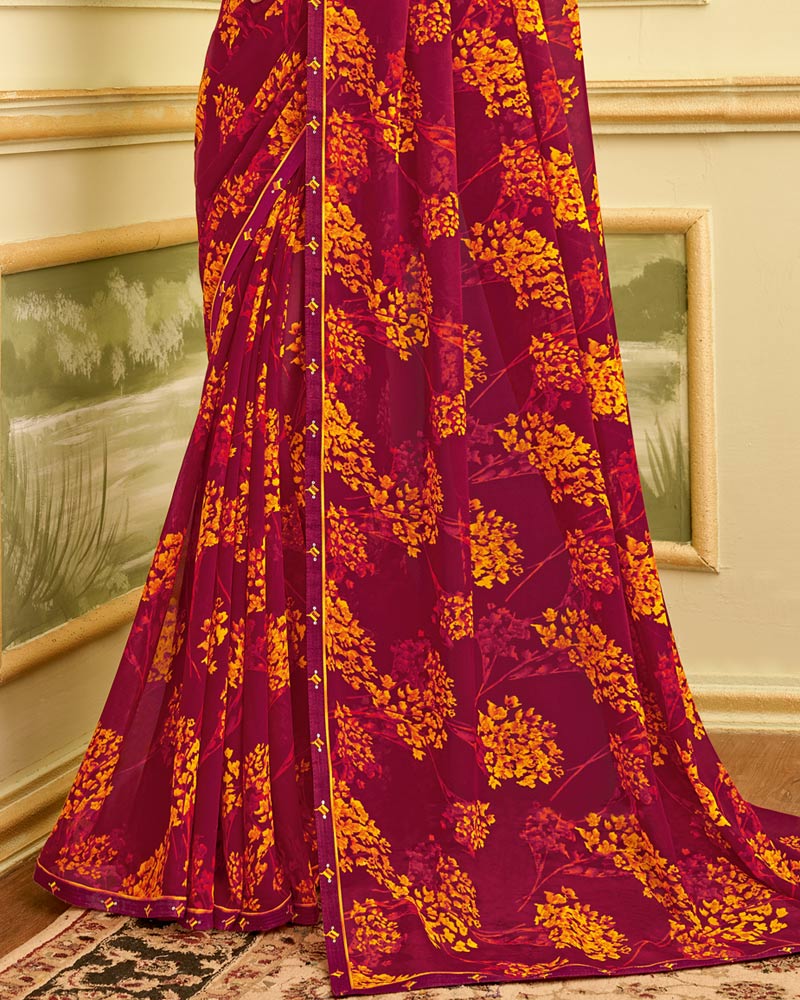 Vishal Prints Burgundy Printed Georgette Saree With Fancy Border