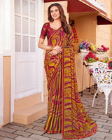 Vishal Prints Vivid Burgundy Printed Chiffon Saree With Fancy Border