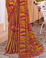 Vishal Prints Vivid Burgundy Printed Chiffon Saree With Fancy Border