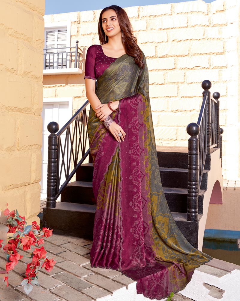 Vishal Prints Brownish Grey Printed Chiffon Saree With Fancy Border