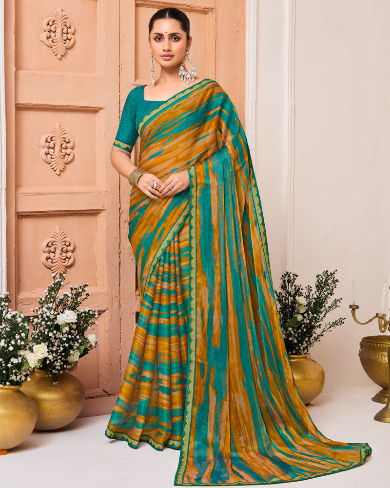 Vishal Prints Dusty Orange Printed Fancy Chiffon Saree With Fancy Border
