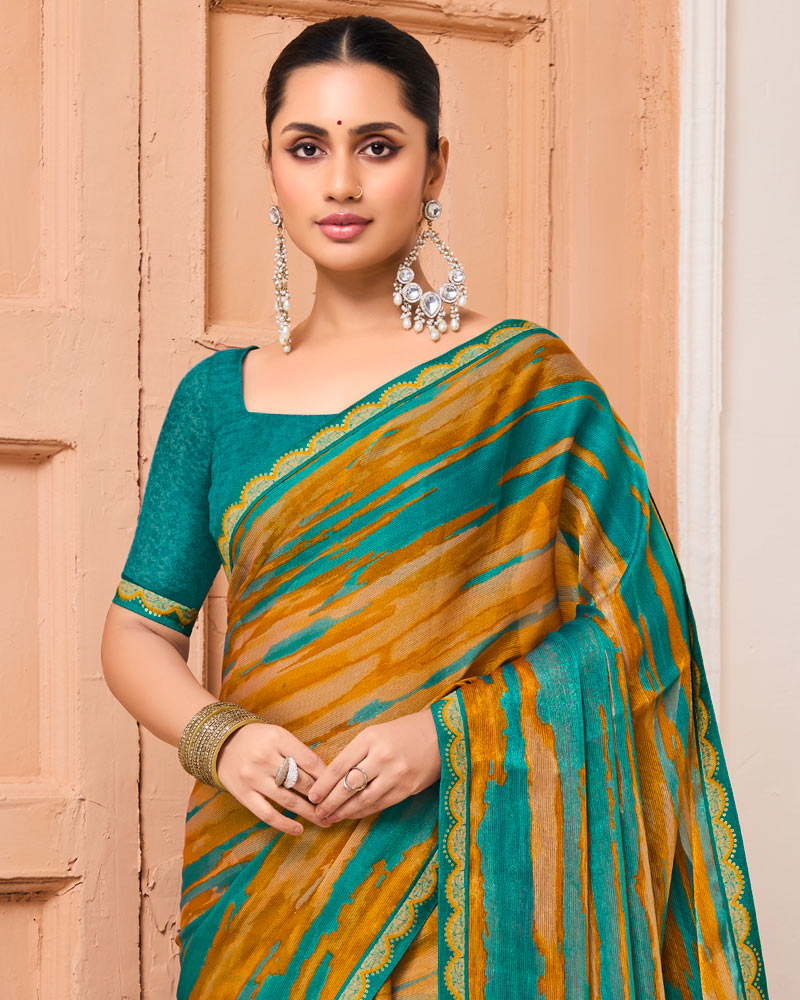 Vishal Prints Dusty Orange Printed Fancy Chiffon Saree With Fancy Border