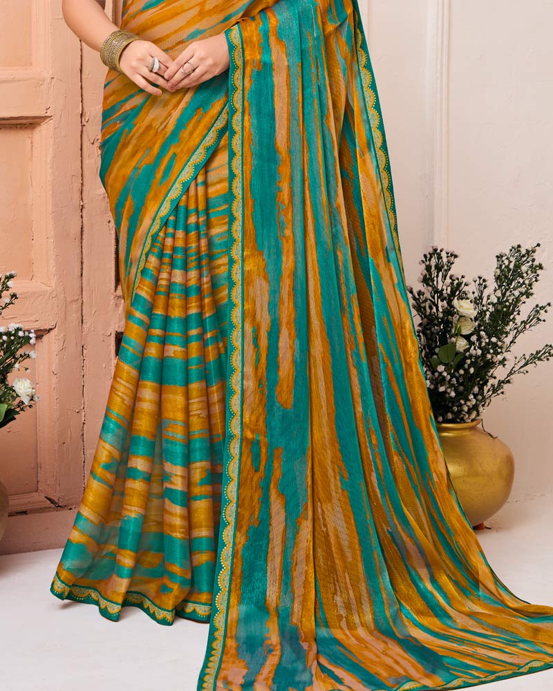 Vishal Prints Dusty Orange Printed Fancy Chiffon Saree With Fancy Border