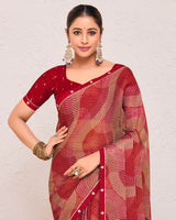 Vishal Prints Milano Red Printed Fancy Chiffon Saree With Fancy Border