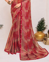 Vishal Prints Milano Red Printed Fancy Chiffon Saree With Fancy Border