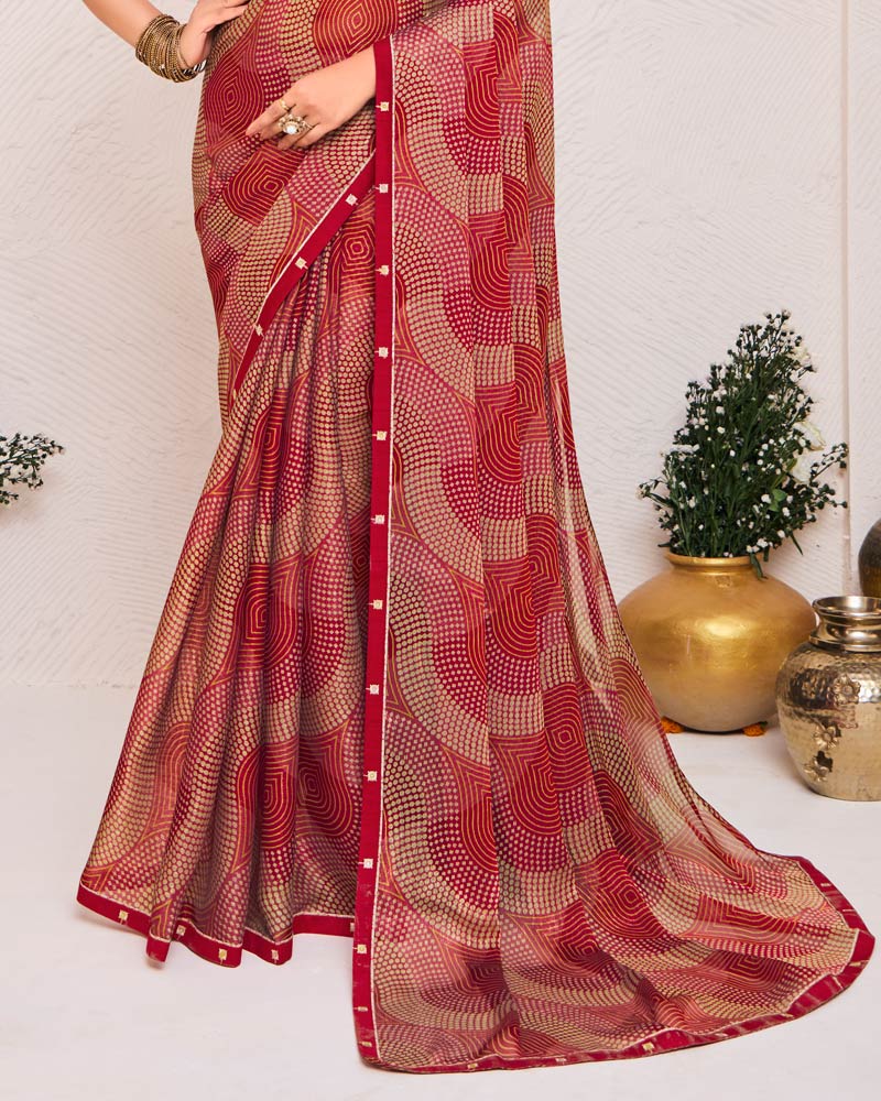 Vishal Prints Milano Red Printed Fancy Chiffon Saree With Fancy Border