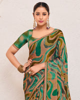 Vishal Prints Pinkish Brown And Dark Green Printed Fancy Chiffon Saree With Fancy Border