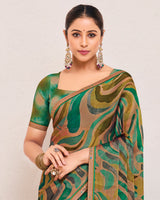 Vishal Prints Pinkish Brown And Dark Green Printed Fancy Chiffon Saree With Fancy Border