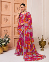 Vishal Prints Violet Red Printed Fancy Chiffon Saree With Fancy Border