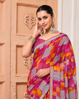 Vishal Prints Violet Red Printed Fancy Chiffon Saree With Fancy Border