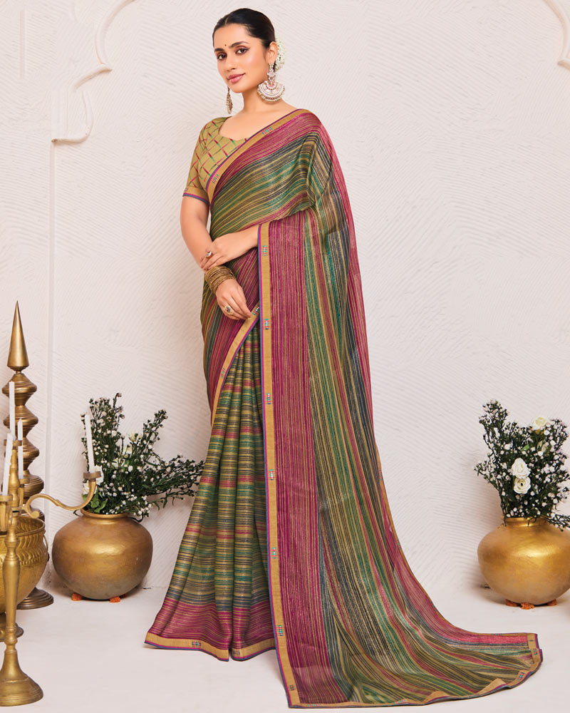 Vishal Prints Multicolor Printed Fancy Chiffon Saree With Fancy Border