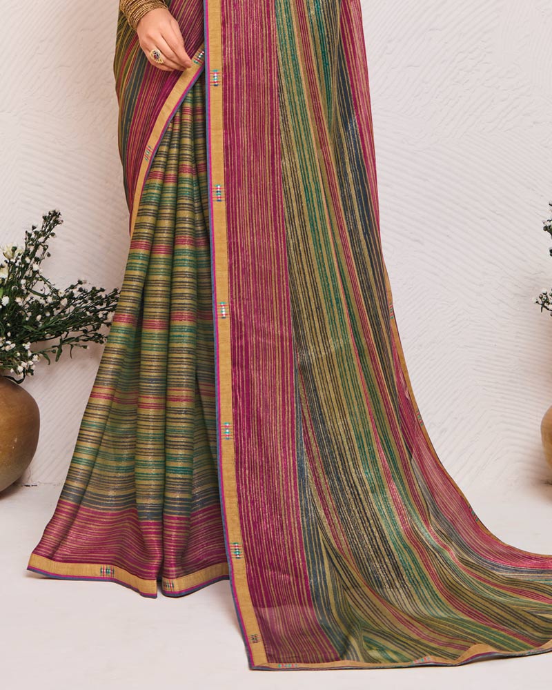 Vishal Prints Multicolor Printed Fancy Chiffon Saree With Fancy Border