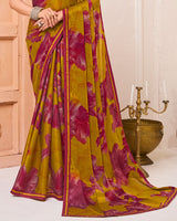 Vishal Prints Ochre Printed Fancy Chiffon Saree With Fancy Border