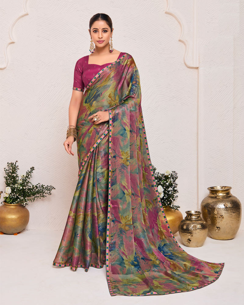 Vishal Prints Multicolor Printed Fancy Chiffon Saree With Fancy Border