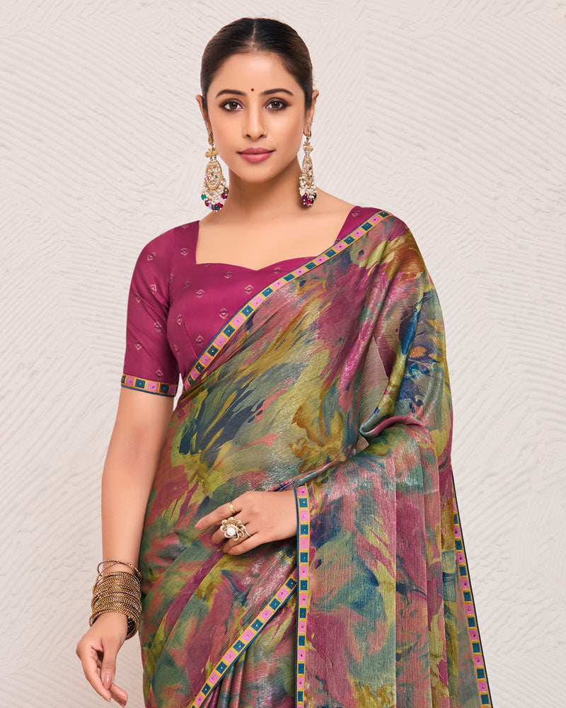 Vishal Prints Multicolor Printed Fancy Chiffon Saree With Fancy Border