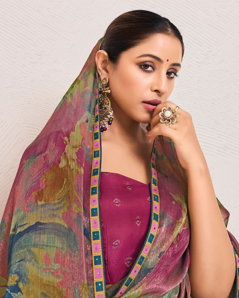 Vishal Prints Multicolor Printed Fancy Chiffon Saree With Fancy Border