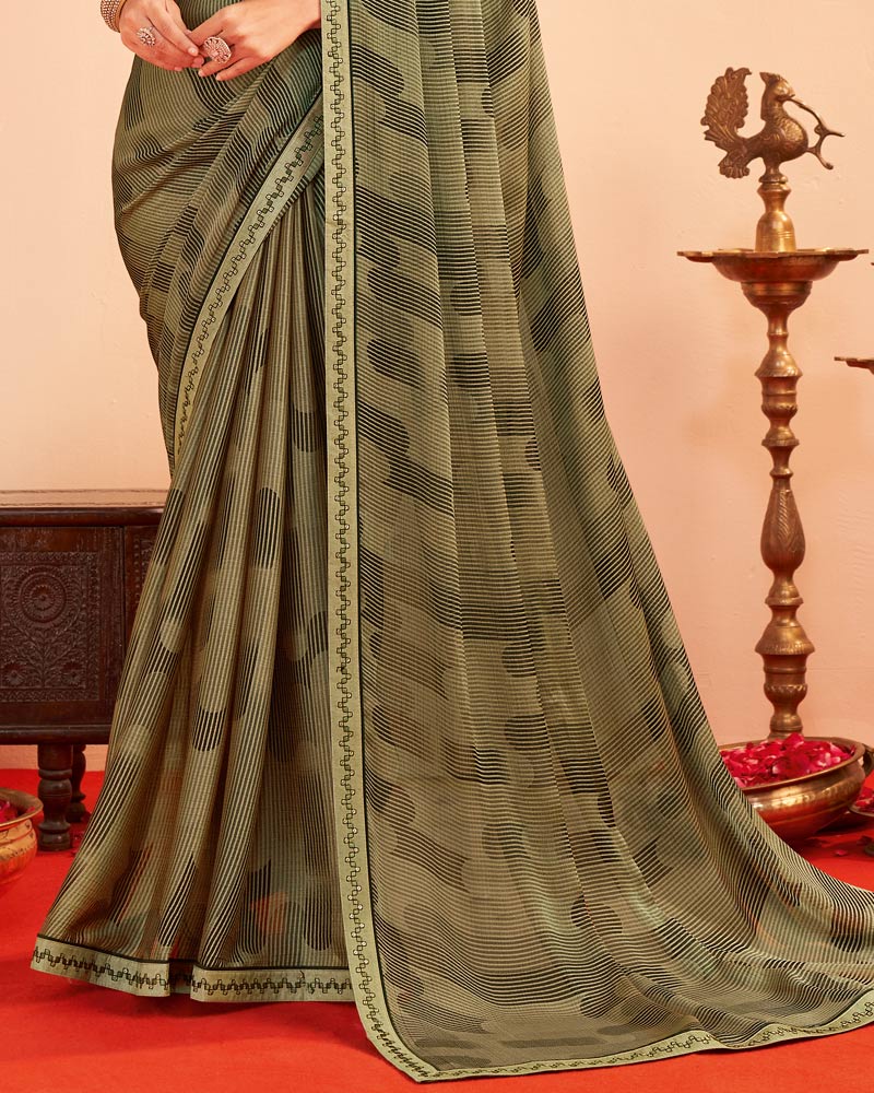 Vishal Prints Pastel Brown Printed Chiffon Saree With Fancy Embroidery Border