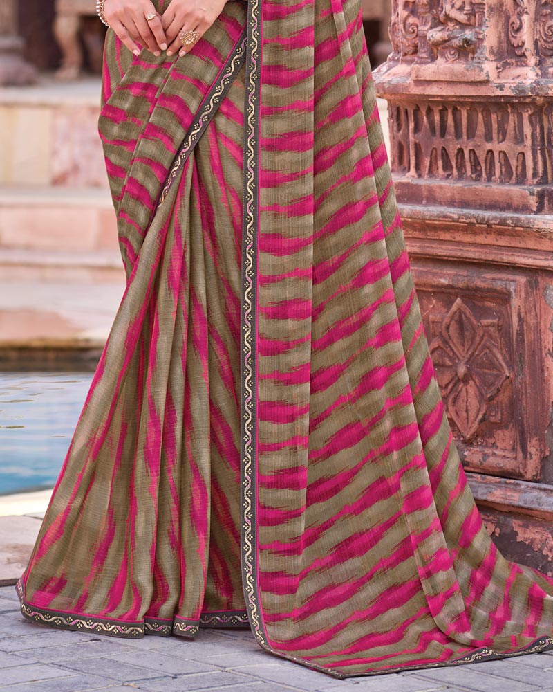 Vishal Prints Dusty Brown And Burnt Pink Printed Chiffon Saree With Fancy Border