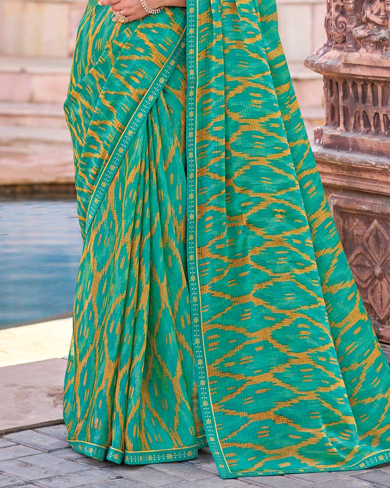Vishal Prints Persian Green Printed Chiffon Saree With Fancy Border