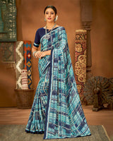 Vishal Prints Light Blue Printed Chiffon Saree With Fancy Lace Border