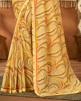 Vishal Prints Light Mustard Printed Chiffon Saree With Fancy Lace Border