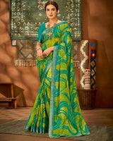 Vishal Prints Green Printed Chiffon Saree With Fancy Lace Border