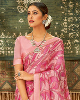 Vishal Prints Rose Pink Printed Chiffon Saree With Fancy Lace Border