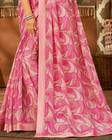 Vishal Prints Rose Pink Printed Chiffon Saree With Fancy Lace Border
