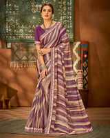 Vishal Prints Purple Printed Chiffon Saree With Fancy Lace Border