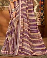 Vishal Prints Purple Printed Chiffon Saree With Fancy Lace Border